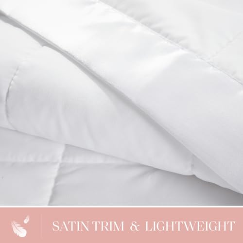 Lightweight White King Blanket with Moisture-Wicking Satin Trim