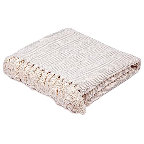 Americanflat 100% Cotton 50x60 Cream Throw Blanket