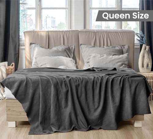 100% Cotton Queen Size Blanket in Smoke Gray
