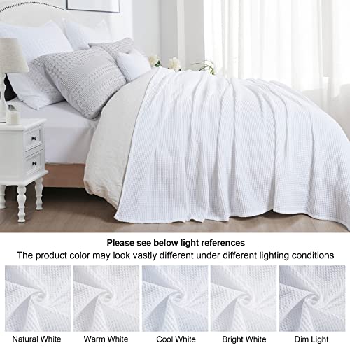 Elegant White Waffle Weave Cotton Blanket for Queen