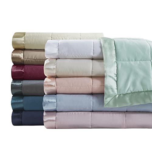 Lightweight White King Blanket with Moisture-Wicking Satin Trim