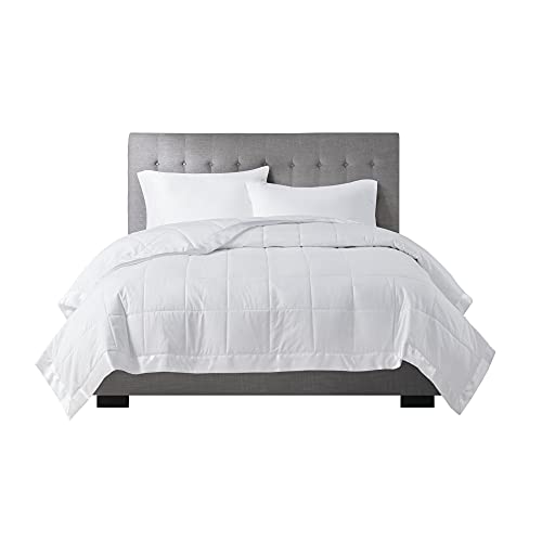 Lightweight White King Blanket with Moisture-Wicking Satin Trim
