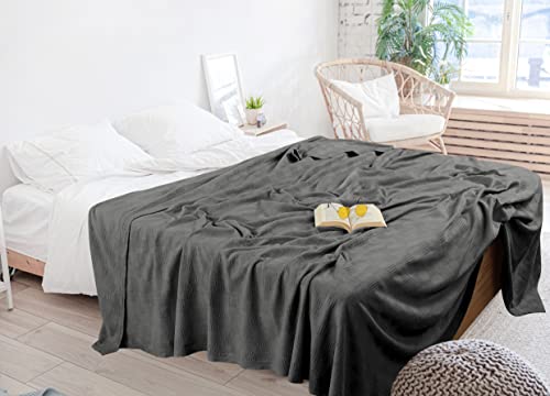 100% Cotton Queen Size Blanket in Smoke Gray
