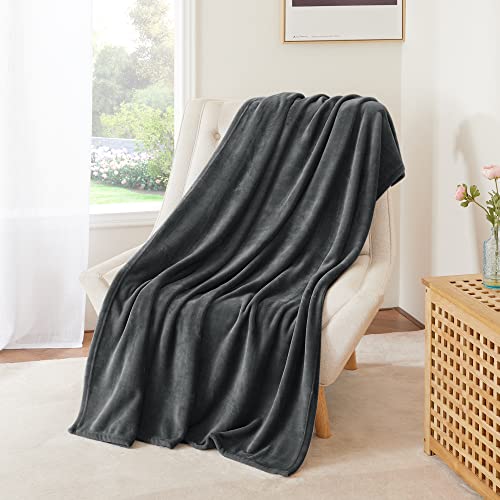 Soft Grey Fleece Throw Blanket for Couch, 50x60