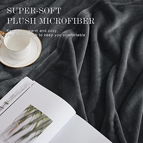 Soft Grey Fleece Throw Blanket for Couch, 50x60