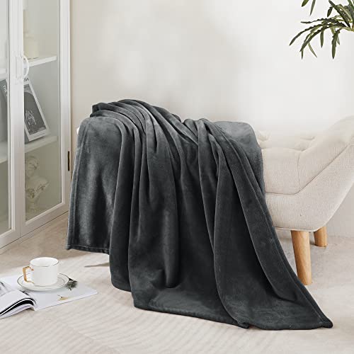 Soft Grey Fleece Throw Blanket for Couch, 50x60