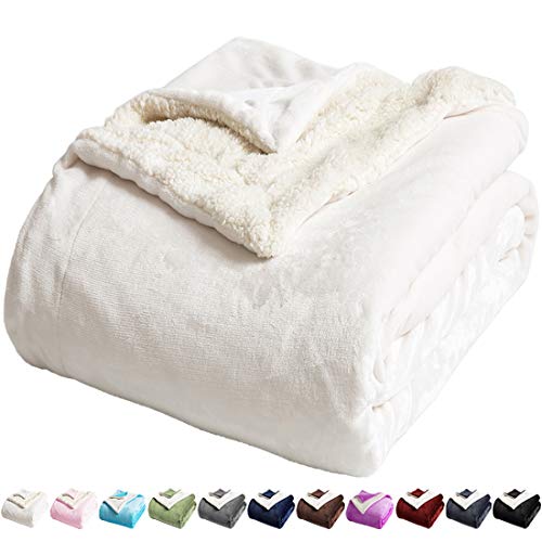 Ivory Sherpa Fleece Queen Size Bed Blanket