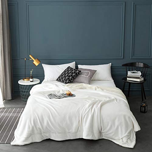 Ivory Sherpa Fleece Queen Size Bed Blanket
