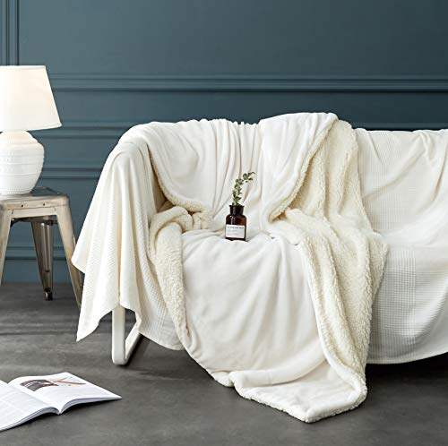 Ivory Sherpa Fleece Queen Size Bed Blanket