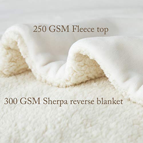 Ivory Sherpa Fleece Queen Size Bed Blanket
