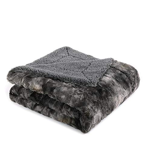 Luxurious Gray Wolf Fur Plush Queen Bed Blanket