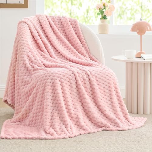 Pink 3D Jacquard Fleece Blanket for Couch & Bed