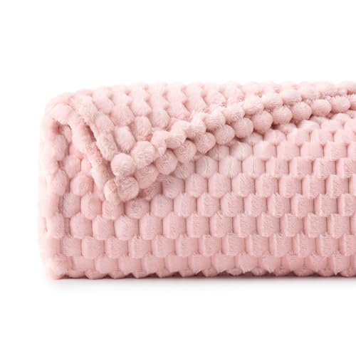 Pink 3D Jacquard Fleece Blanket for Couch & Bed