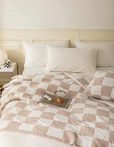 Buffalo Checkerboard Grid Fluffy Knitted Throw Blanket Cream