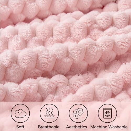 Pink 3D Jacquard Fleece Blanket for Couch & Bed