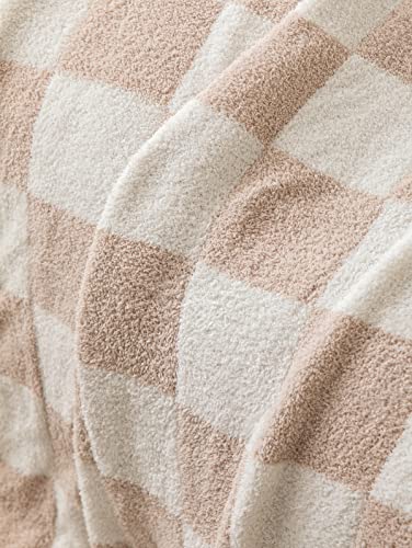 Buffalo Checkerboard Grid Fluffy Knitted Throw Blanket Cream
