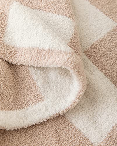 Buffalo Checkerboard Grid Fluffy Knitted Throw Blanket Cream