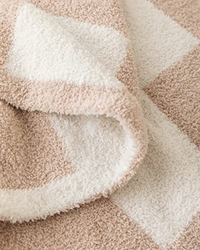 Buffalo Checkerboard Grid Fluffy Knitted Throw Blanket Cream