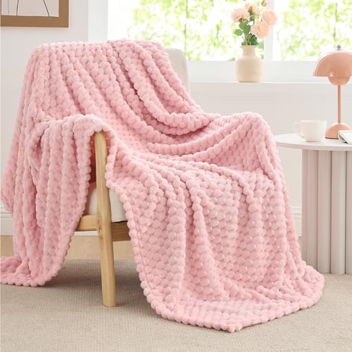Pink 3D Jacquard Fleece Blanket for Couch & Bed