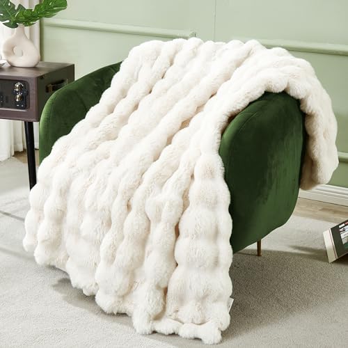 Luxury Faux Rabbit Fur Throw Blanket for Couch