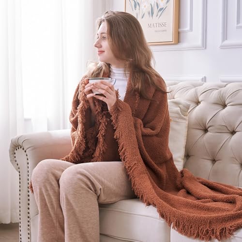 Soft and Cozy Fringe Throw Blanket for Indoor & Outdoor