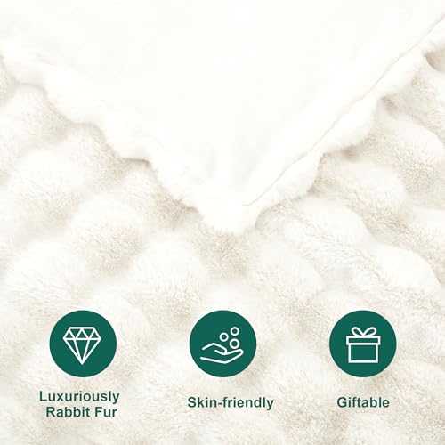 Luxury Faux Rabbit Fur Throw Blanket for Couch