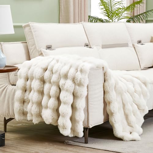 Luxury Faux Rabbit Fur Throw Blanket for Couch
