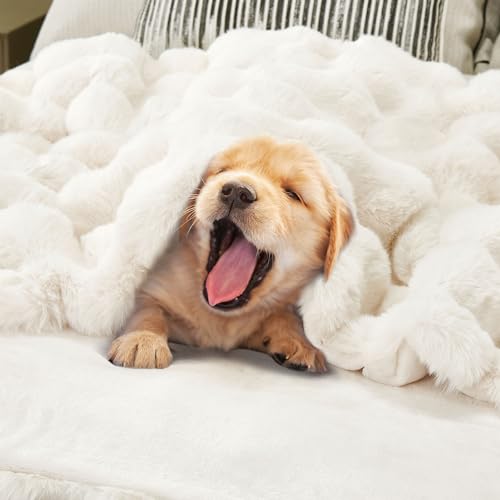 Luxury Faux Rabbit Fur Throw Blanket for Couch