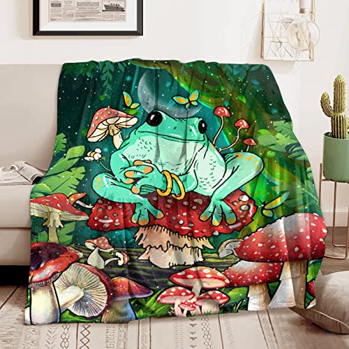 Mushroom Frog Forest Art Throw Blanket: Ultra Soft