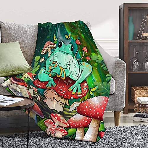 Mushroom Frog Forest Art Throw Blanket: Ultra Soft