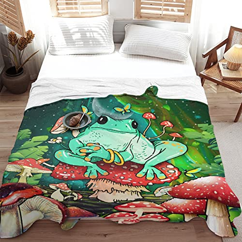 Mushroom Frog Forest Art Throw Blanket: Ultra Soft