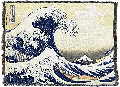 Great Wave of Kanagawa Cotton Tapestry Throw Blanket