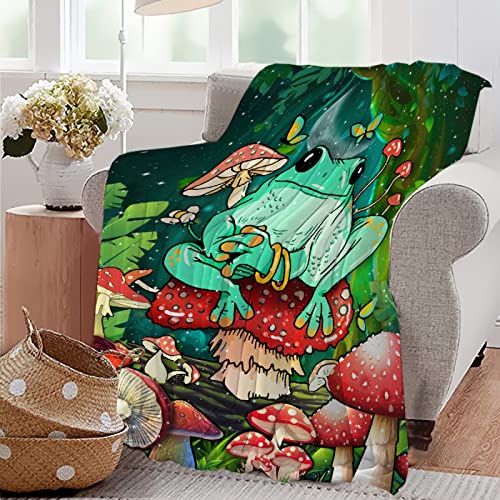Mushroom Frog Forest Art Throw Blanket: Ultra Soft