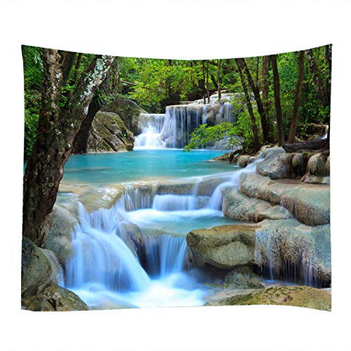 Forest Waterfall Water Print Fabric Tapestry Art Blanket