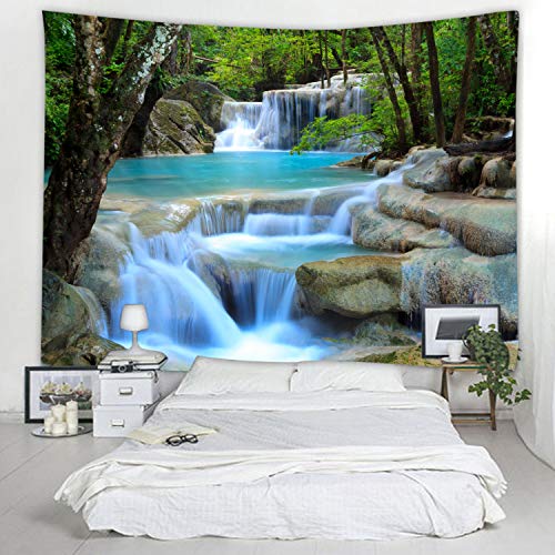 Forest Waterfall Water Print Fabric Tapestry Art Blanket