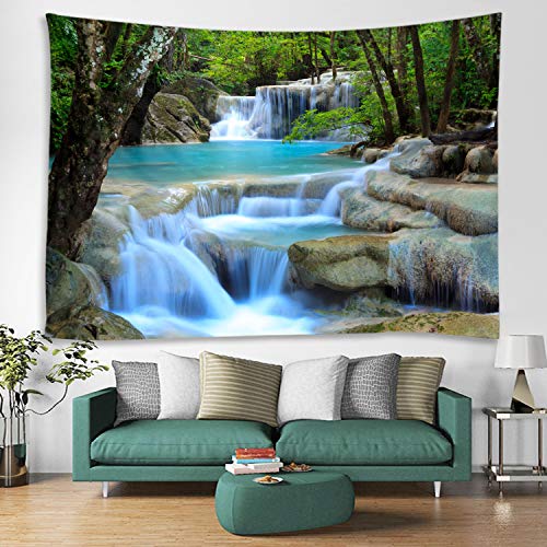Forest Waterfall Water Print Fabric Tapestry Art Blanket