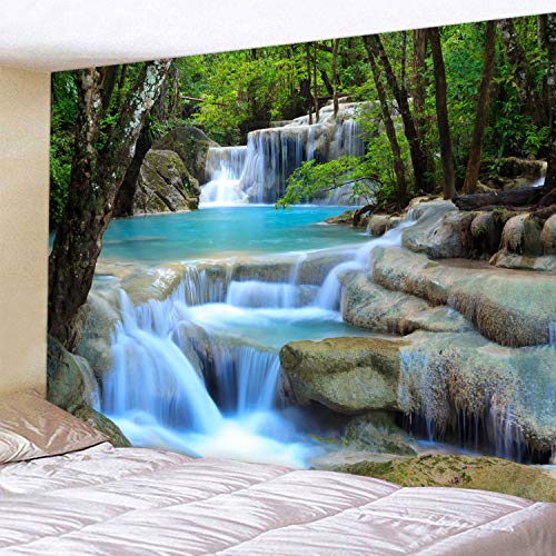 Forest Waterfall Water Print Fabric Tapestry Art Blanket