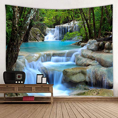 Forest Waterfall Water Print Fabric Tapestry Art Blanket