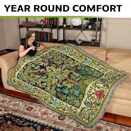 William Morris Baum des Lebens Decke, Blau, Baumwolle, Indoor & Outdoor