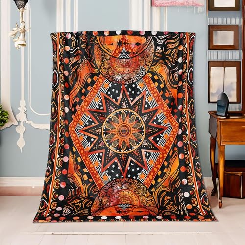 Orange Ceometric Art Throw Blanket for Indoor/Outdoor Decor