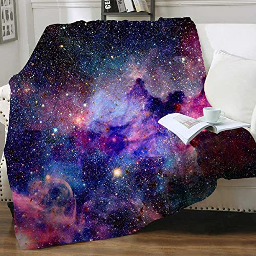 Soft Fleece Purple Nebula Galaxy Throw Blanket
