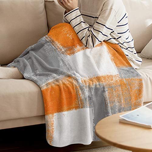 Patterned Burnt Orange and Grey Plush Blanket 40"x50