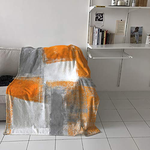 Patterned Burnt Orange and Grey Plush Blanket 40"x50