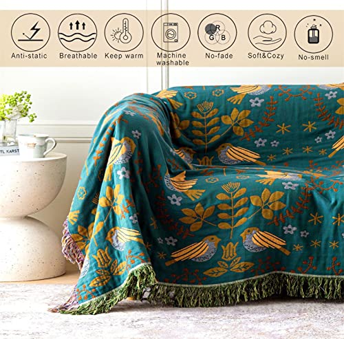Boho Cotton Throw Blanket for Bed and Couch
