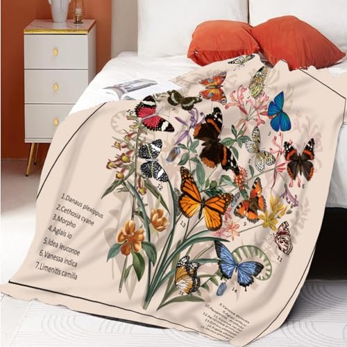 Butterfly & Floral Aesthetic Tapestry Blanket for Decor