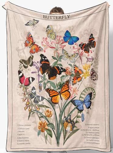 Butterfly & Floral Aesthetic Tapestry Blanket for Decor