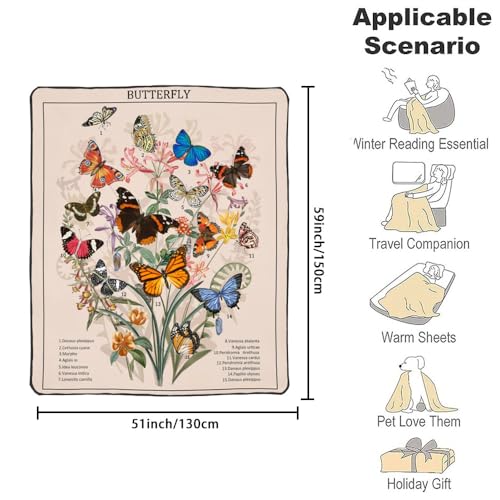 Butterfly & Floral Aesthetic Tapestry Blanket for Decor