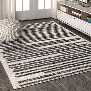 Modern Berber Stripe Indoor Area Rug, 8x10, Cream/Black