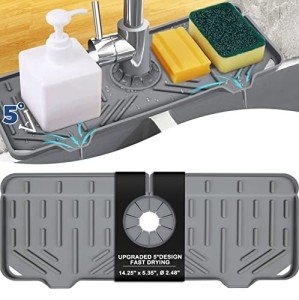 Grey Silicone Faucet Drip Catcher Tray & Sponge Holder