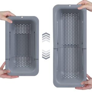 Extendable Gray Over the Sink Colander Strainer Basket